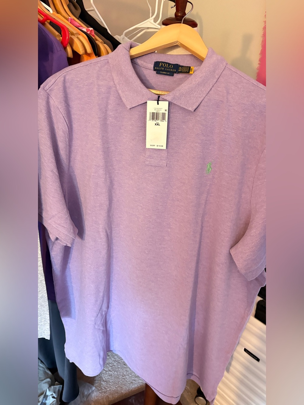 Polo Ralph Lauren Mens Purple Polo Shirt with Green Pony classic fit in 2XL